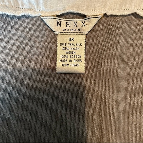 NEXX Woman Knit 75% Silk 25%Nylon 100% Woven Cotton London Fog Gray & White Top - Picture 11 of 15